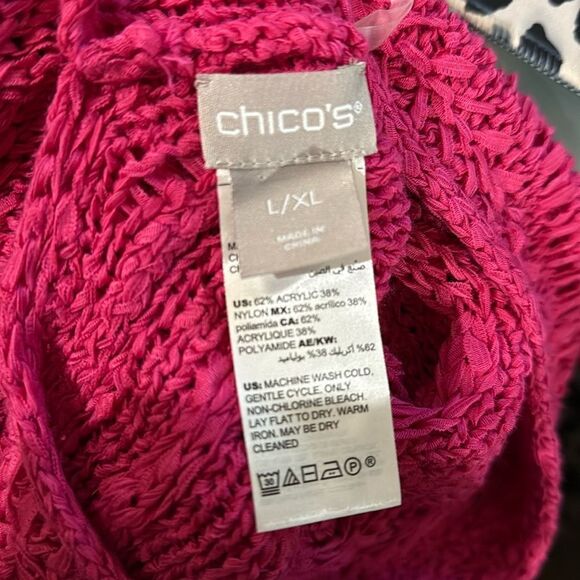 Chico's Hot Pink Tape Yarn Chunky Woven Convertible Poncho - Picture 9 of 13